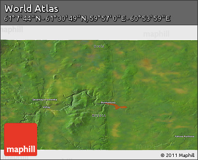 Satellite 3D Map of the Area around 61° 19' 16" N, 60° 25' 29" E