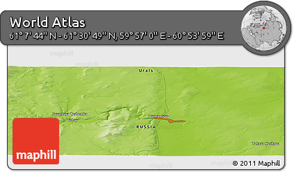 Physical Panoramic Map of the Area around 61° 19' 16" N, 60° 25' 29" E