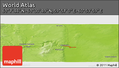 Physical Panoramic Map of the Area around 61° 19' 16" N, 60° 25' 29" E