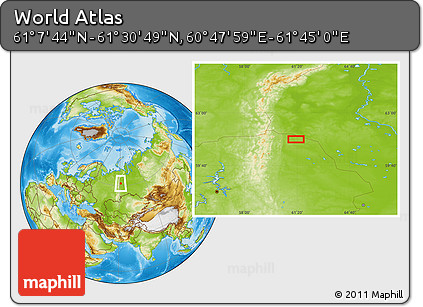 Physical Location Map of the Area around 61° 19' 16" N, 61° 16' 29" E