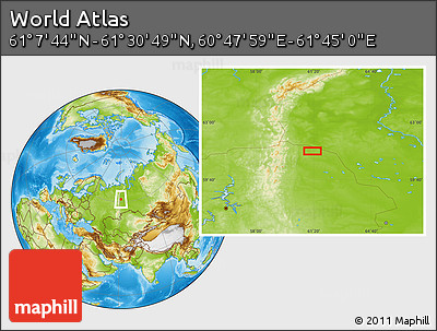 Physical Location Map of the Area around 61° 19' 16" N, 61° 16' 29" E