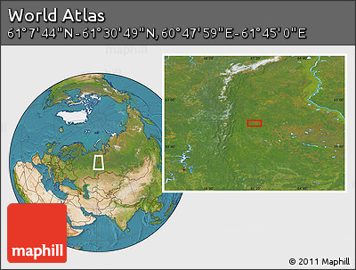 Satellite Location Map of the Area around 61° 19' 16" N, 61° 16' 29" E