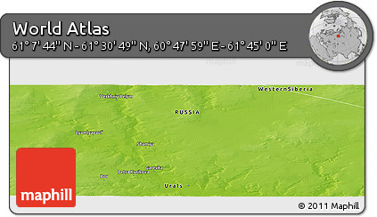 Physical Panoramic Map of the Area around 61° 19' 16" N, 61° 16' 29" E