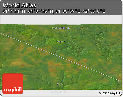 Satellite 3D Map of the Area around 61° 19' 16" N, 62° 7' 30" E