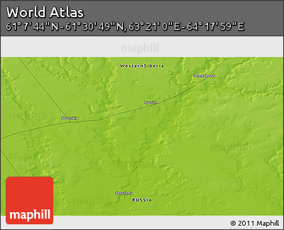 Physical 3D Map of the Area around 61° 19' 16" N, 63° 49' 30" E