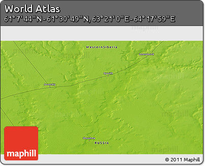 Physical 3D Map of the Area around 61° 19' 16" N, 63° 49' 30" E