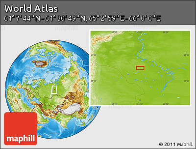 Physical Location Map of the Area around 61° 19' 16" N, 65° 31' 30" E