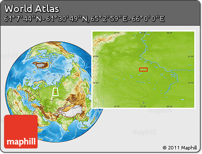 Physical Location Map of the Area around 61° 19' 16" N, 65° 31' 30" E