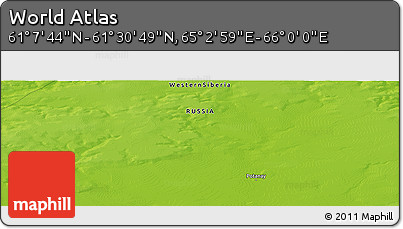 Physical Panoramic Map of the Area around 61° 19' 16" N, 65° 31' 30" E