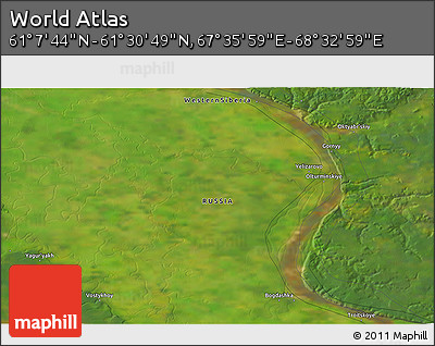 Satellite 3D Map of the Area around 61° 19' 16" N, 68° 4' 29" E