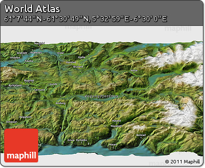 Satellite 3D Map of the Area around 61° 19' 16" N, 6° 1' 30" E