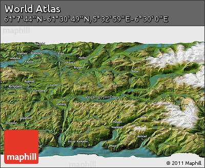 Satellite 3D Map of the Area around 61° 19' 16" N, 6° 1' 30" E