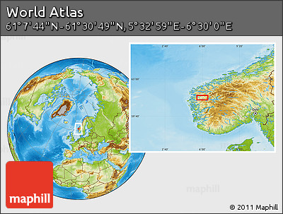 Physical Location Map of the Area around 61° 19' 16" N, 6° 1' 30" E