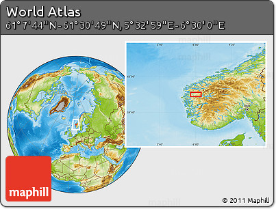 Physical Location Map of the Area around 61° 19' 16" N, 6° 1' 30" E