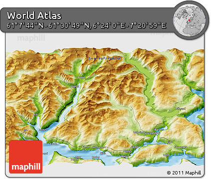Physical 3D Map of the Area around 61° 19' 16" N, 6° 52' 30" E