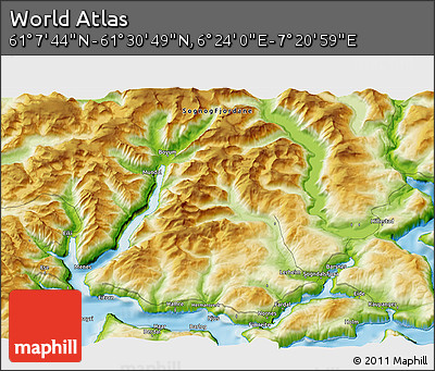Physical 3D Map of the Area around 61° 19' 16" N, 6° 52' 30" E