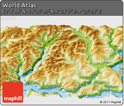 Physical 3D Map of the Area around 61° 19' 16" N, 6° 52' 30" E