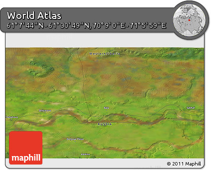 Satellite 3D Map of the Area around 61° 19' 16" N, 70° 37' 30" E
