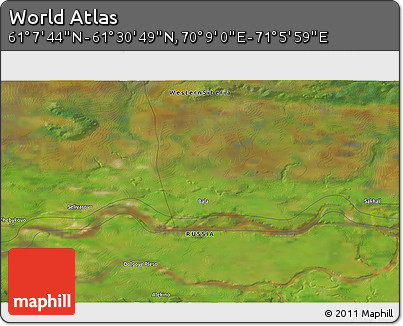 Satellite 3D Map of the Area around 61° 19' 16" N, 70° 37' 30" E