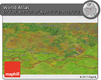 Satellite 3D Map of the Area around 61° 19' 16" N, 71° 28' 29" E