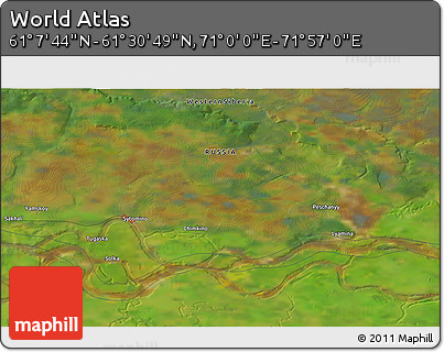 Satellite 3D Map of the Area around 61° 19' 16" N, 71° 28' 29" E