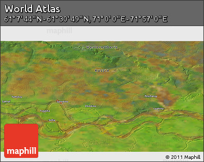 Satellite 3D Map of the Area around 61° 19' 16" N, 71° 28' 29" E