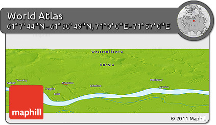 Physical Panoramic Map of the Area around 61° 19' 16" N, 71° 28' 29" E