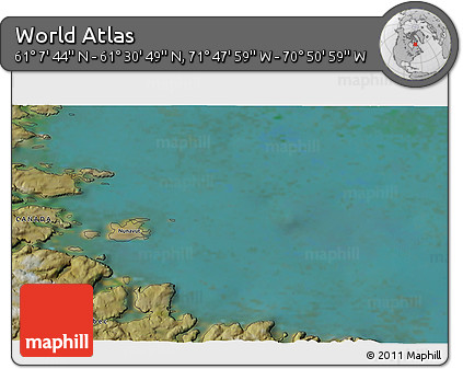 Satellite 3D Map of the Area around 61° 19' 16" N, 71° 19' 29" W