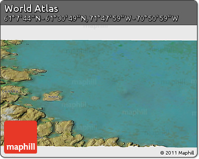 Satellite 3D Map of the Area around 61° 19' 16" N, 71° 19' 29" W