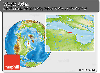 Physical Location Map of the Area around 61° 19' 16" N, 71° 19' 29" W