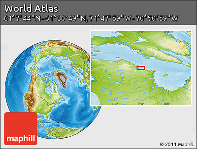 Physical Location Map of the Area around 61° 19' 16" N, 71° 19' 29" W