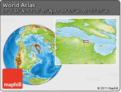 Physical Location Map of the Area around 61° 19' 16" N, 71° 19' 29" W