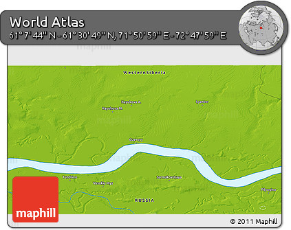 Physical 3D Map of the Area around 61° 19' 16" N, 72° 19' 29" E