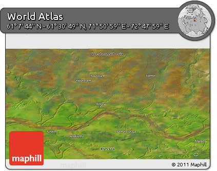 Satellite 3D Map of the Area around 61° 19' 16" N, 72° 19' 29" E