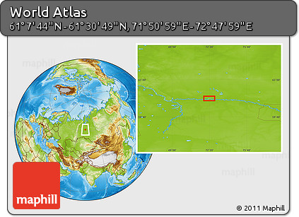 Physical Location Map of the Area around 61° 19' 16" N, 72° 19' 29" E