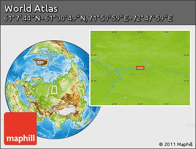 Physical Location Map of the Area around 61° 19' 16" N, 72° 19' 29" E