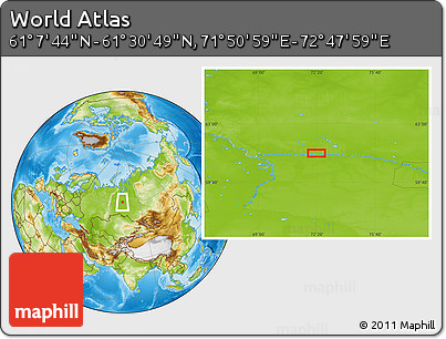 Physical Location Map of the Area around 61° 19' 16" N, 72° 19' 29" E