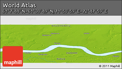 Physical Panoramic Map of the Area around 61° 19' 16" N, 72° 19' 29" E