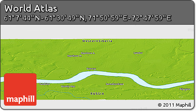 Physical Panoramic Map of the Area around 61° 19' 16" N, 72° 19' 29" E
