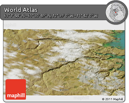 Satellite 3D Map of the Area around 61° 19' 16" N, 72° 10' 30" W
