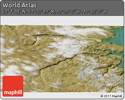 Satellite 3D Map of the Area around 61° 19' 16" N, 72° 10' 30" W