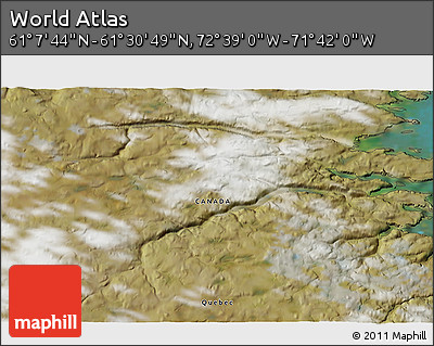 Satellite 3D Map of the Area around 61° 19' 16" N, 72° 10' 30" W