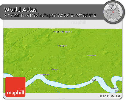 Physical 3D Map of the Area around 61° 19' 16" N, 74° 1' 30" E