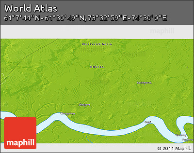 Physical 3D Map of the Area around 61° 19' 16" N, 74° 1' 30" E