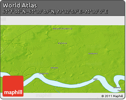 Physical 3D Map of the Area around 61° 19' 16" N, 74° 1' 30" E