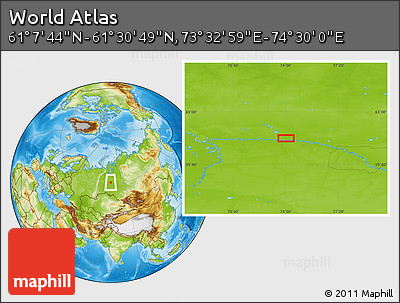Physical Location Map of the Area around 61° 19' 16" N, 74° 1' 30" E