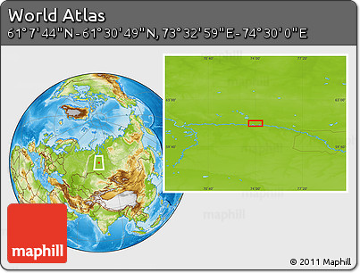 Physical Location Map of the Area around 61° 19' 16" N, 74° 1' 30" E