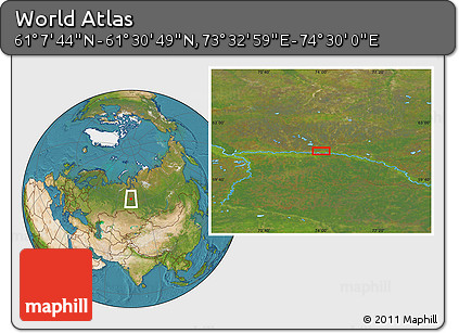 Satellite Location Map of the Area around 61° 19' 16" N, 74° 1' 30" E