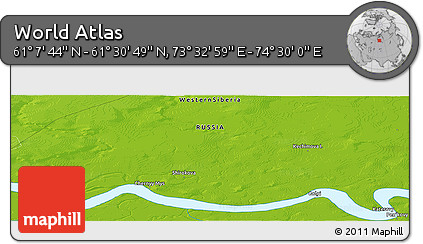 Physical Panoramic Map of the Area around 61° 19' 16" N, 74° 1' 30" E