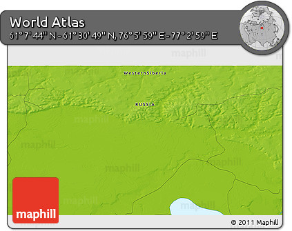 Physical 3D Map of the Area around 61° 19' 16" N, 76° 34' 29" E